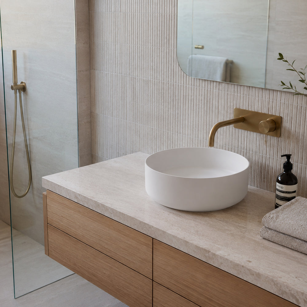 Round Above Counter Top Basin, Solid Surface Acrylic (Matte White)
