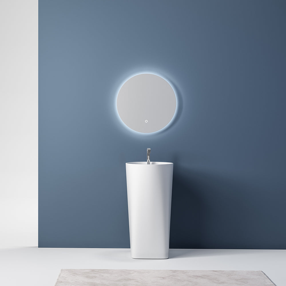 Round Freestanding Pedestal Basin, Solid Surface Acrylic (Matte White)