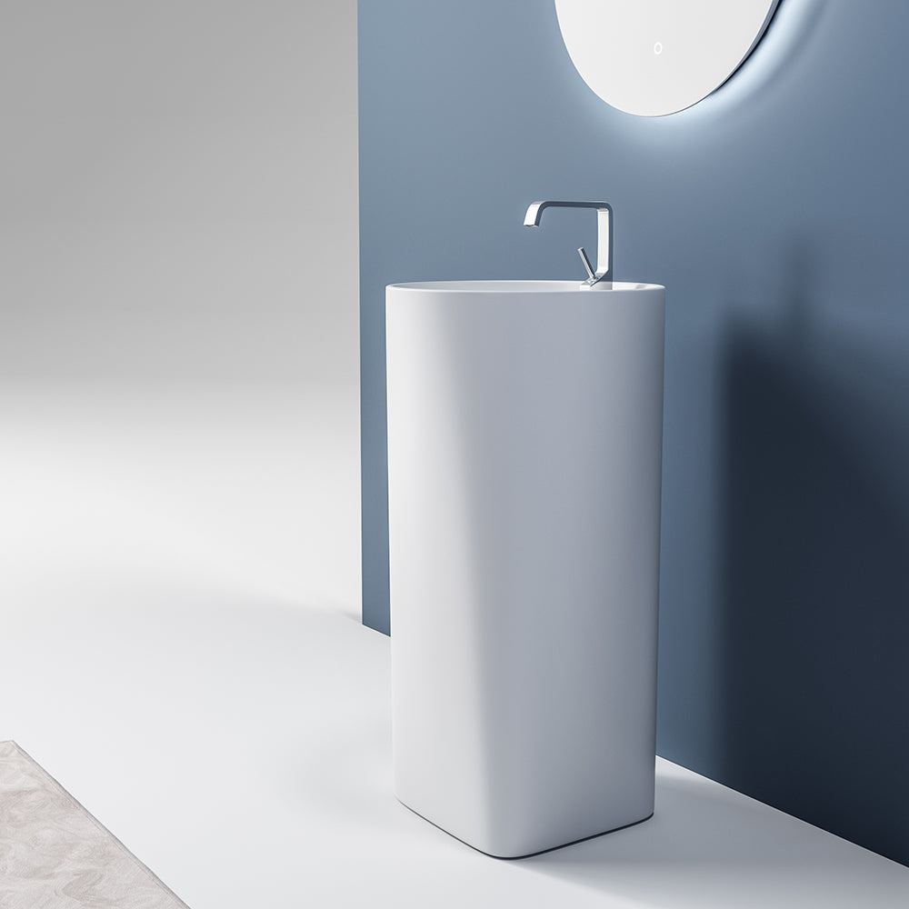 Round Freestanding Pedestal Basin, Solid Surface Acrylic (Matte White)
