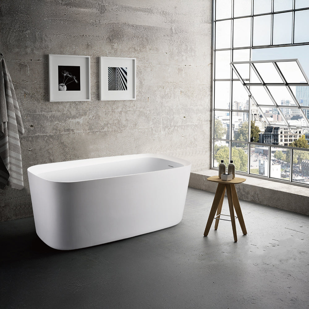 Square Rounded White Acrylic Freestanding Bathtub - Matte White