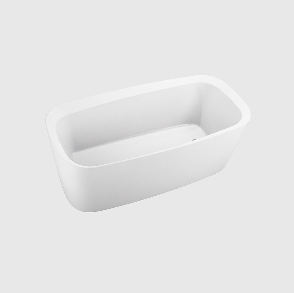 Square Rounded White Acrylic Freestanding Bathtub - Matte White