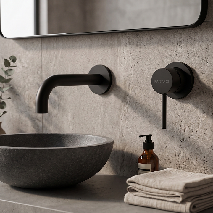 Wall-Mounted Basin Mixer Set in Matte Black
