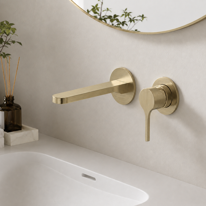 Wall Basin Mixer Tap - Zr Brushed Gold