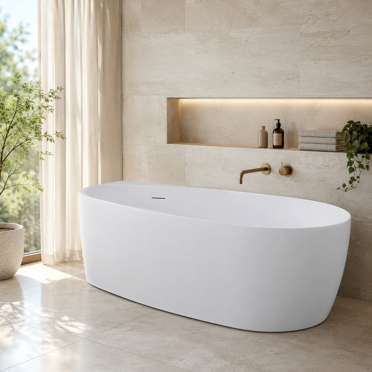 Waterdrop Left Corner Back to Wall Freestanding Bathtub Matt White