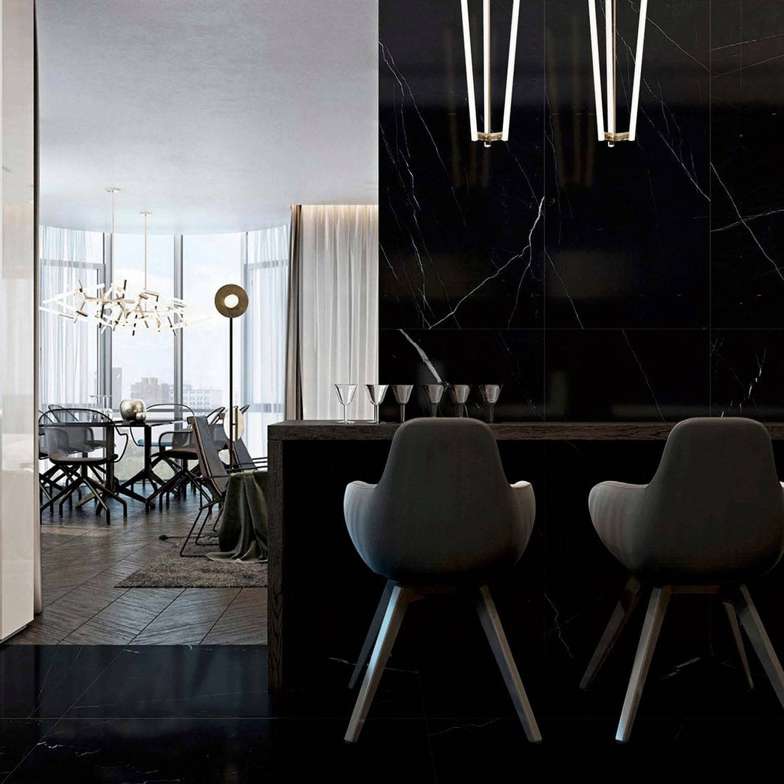 Black Marquina Poliosh 600x1200x6mm - Fantaci | Porcelain Tiles & slabs Melbourne 