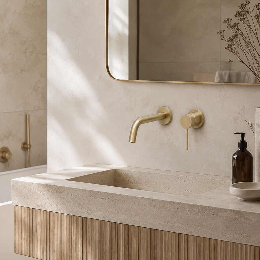Wall-Mounted Basin Mixer Tap - Zr Brushed Gold