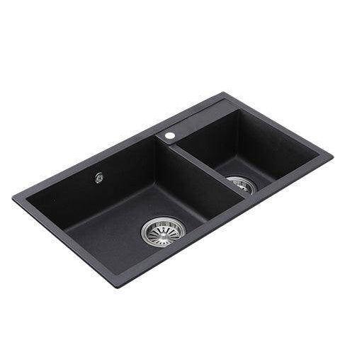 AIFI Granite Stone Kitchen Sink Double Bowls Metallic Black - Fantaci interiors 