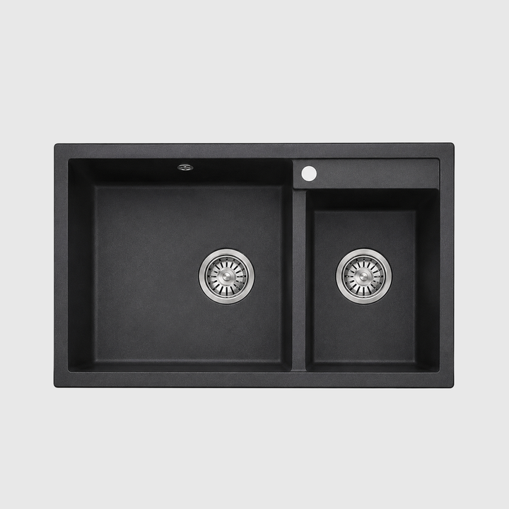 AIFI Granite Stone Kitchen Sink Double Bowls Metallic Black