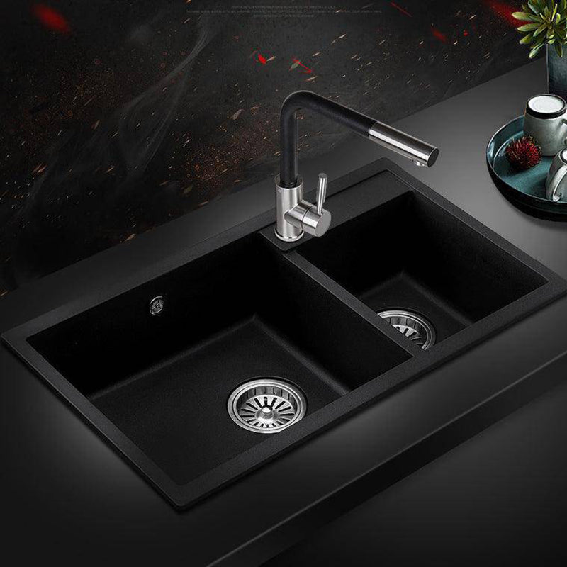 AIFI Granite Stone Kitchen Sink Double Bowls Metallic Black - Fantaci interiors 