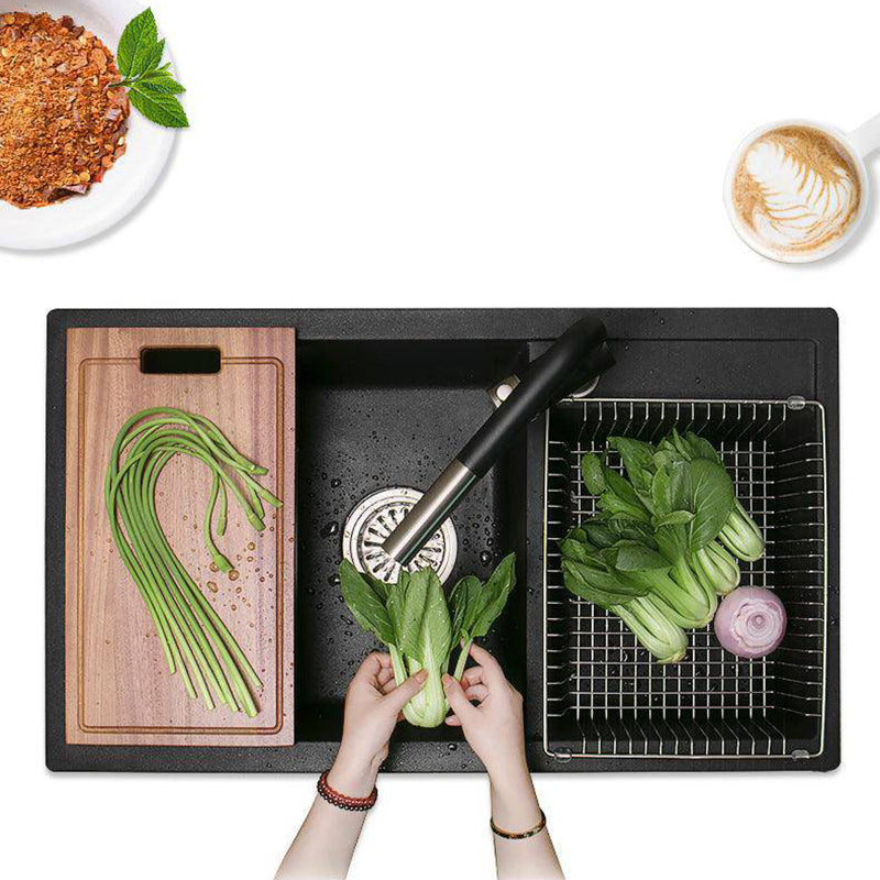 AIFI Granite Stone Kitchen Sink Double Bowls Metallic Black - Fantaci interiors 