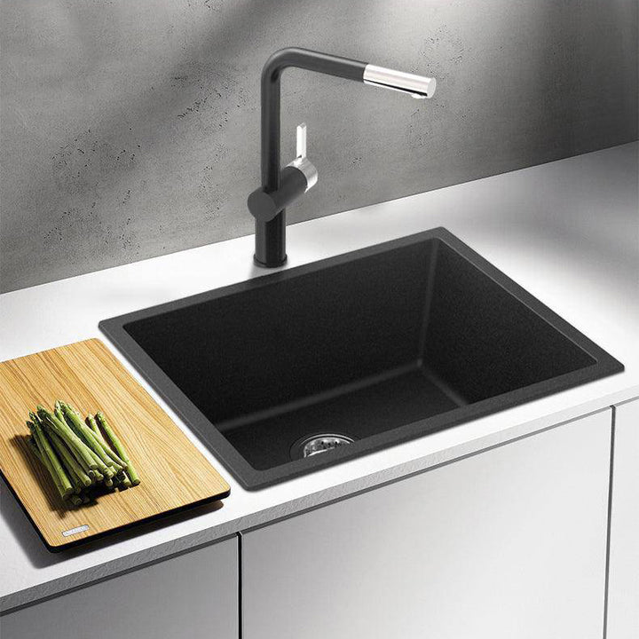 AIFI Granite Stone Kitchen Sink Single Bowls Metallic Black - Fantaci interiors 