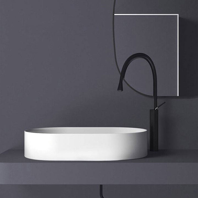 Oval-shaped Above Counter Basin, Solid Surface Acrylic (Matte White) - Fantaci interiors 