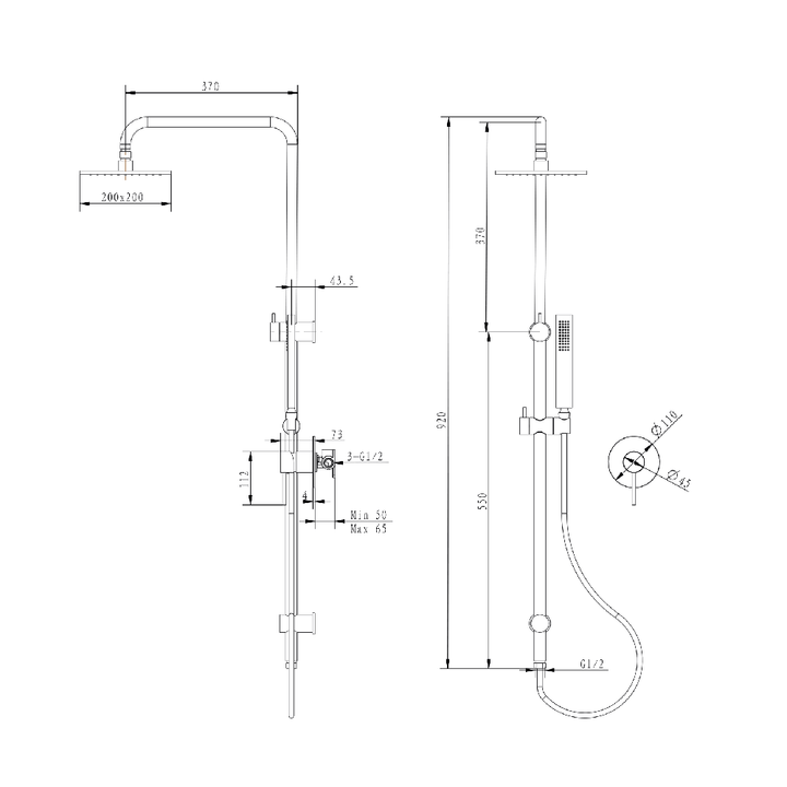 Gun metal gray Twin Rail Shower Set - Fantaci interiors 